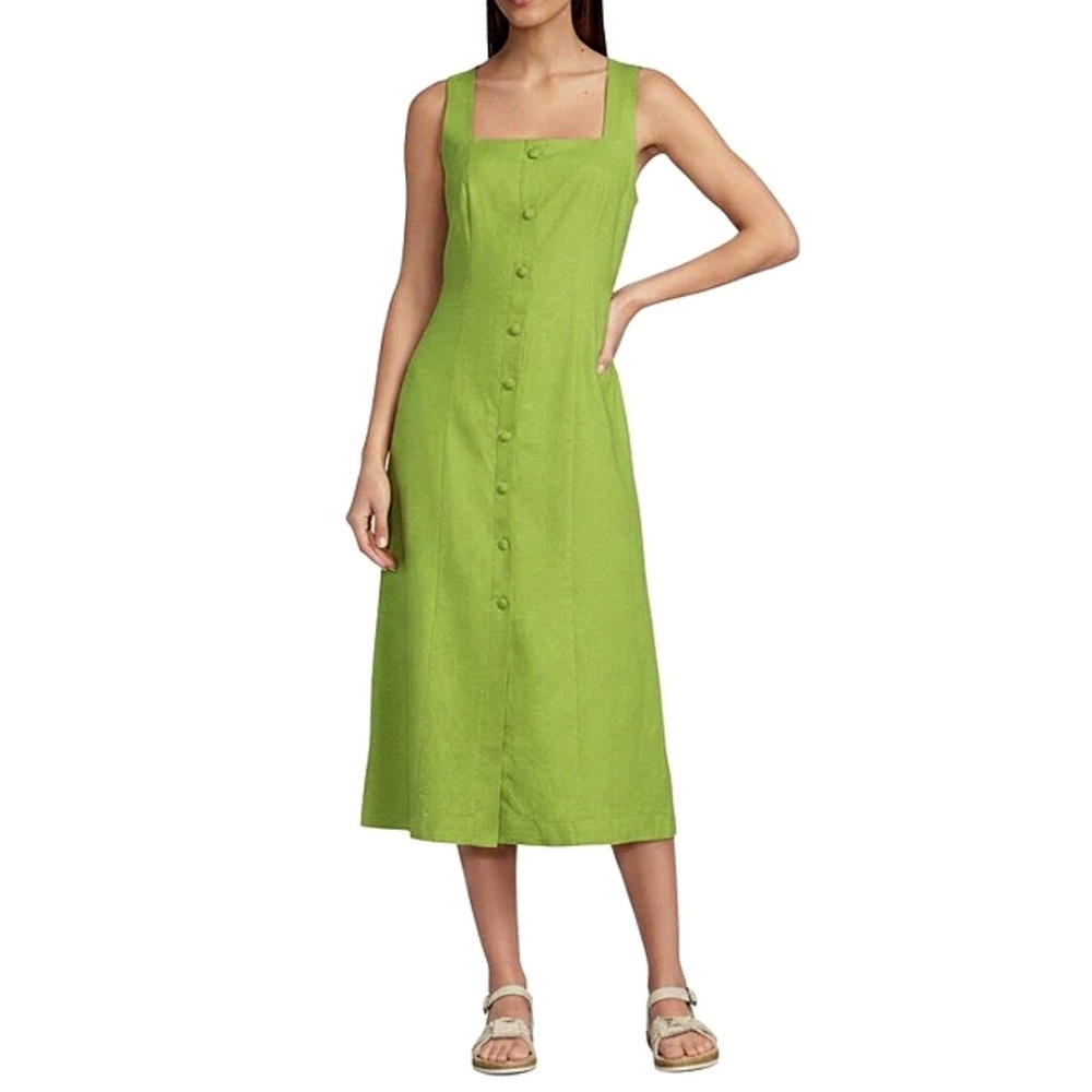 Alex Marie Colette Stretch Linen Blend Straight Neck Midi Dress Lime
